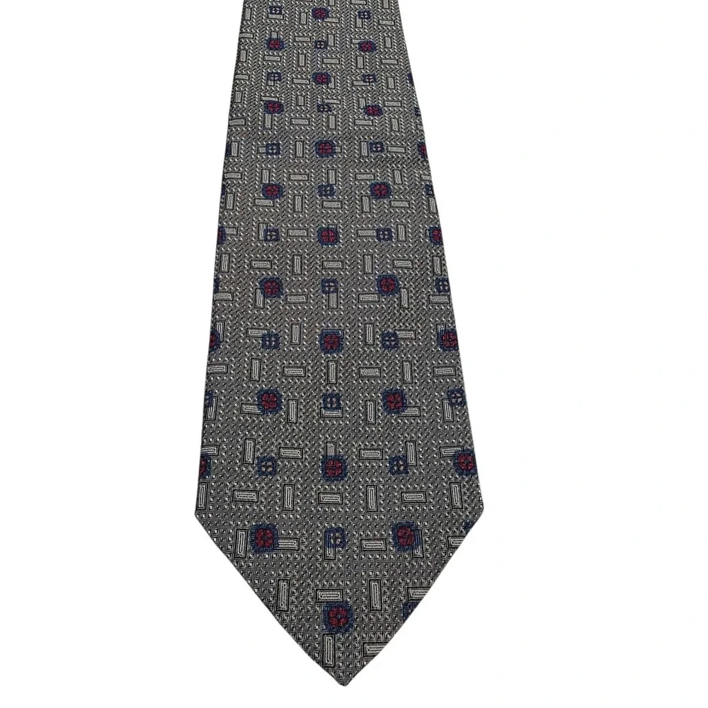 Robert Talbott Best Of Class Silk Tie Geometric‎ Gray Blue Red Men's Necktie